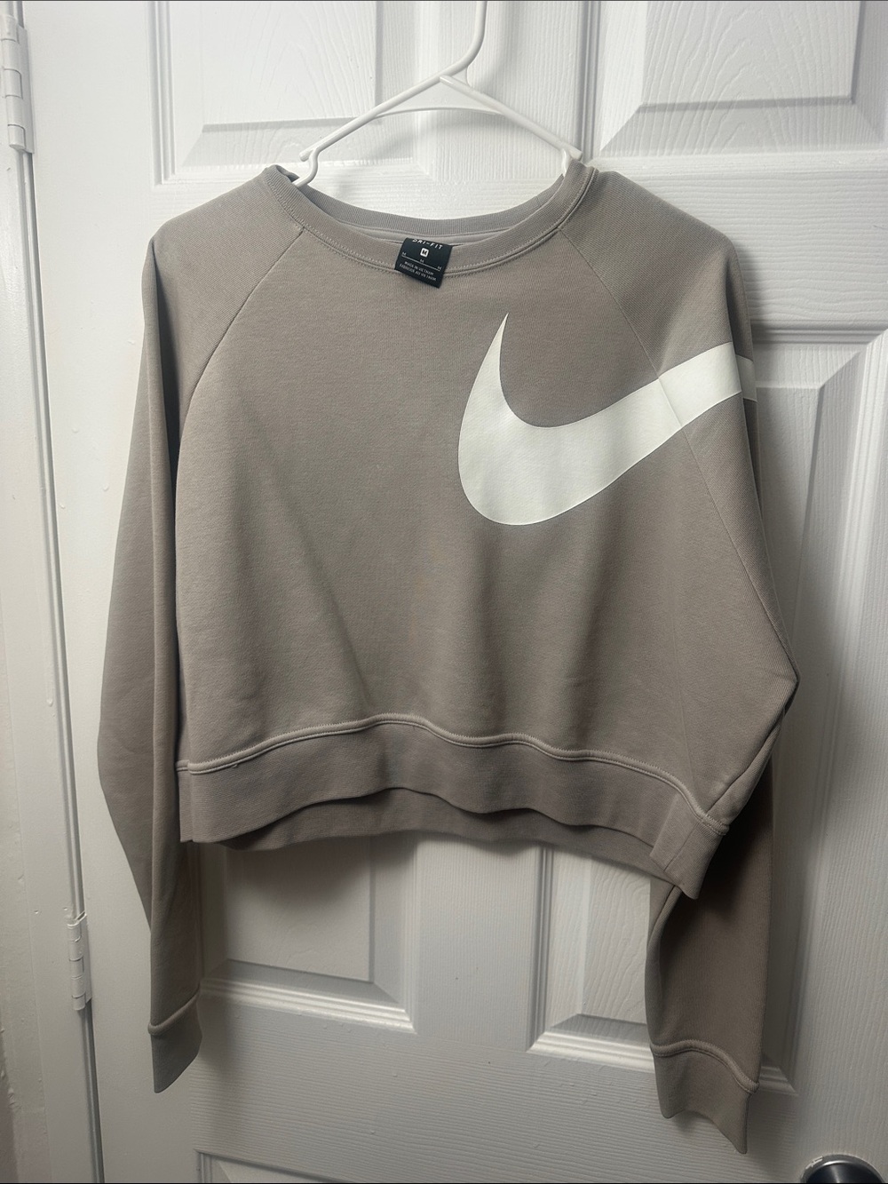 Nike Women’s Taupe Cropped Crewneck Sweatshirt with White Swoosh
